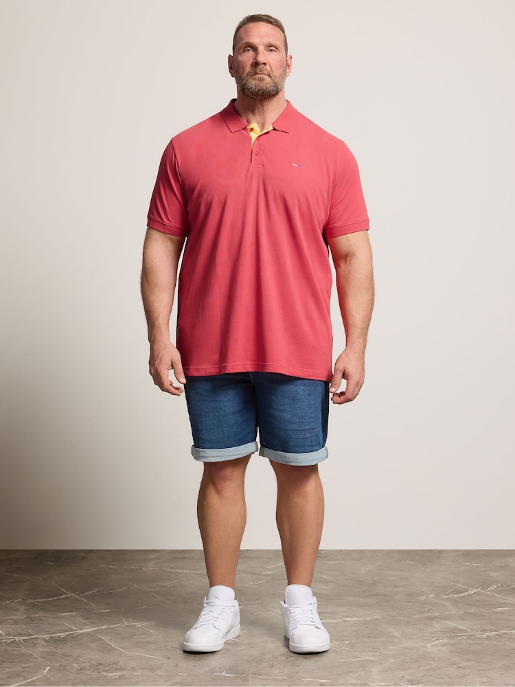 BadRhino Big & Tall Pink Contrast Placket Core Polo Shirt - Image 2 of 6