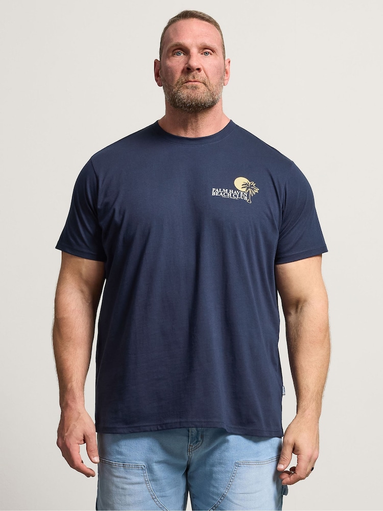 BadRhino Big & Tall Blue Palm Beach Club Acid Wash T-Shirt - Image 1 of 5