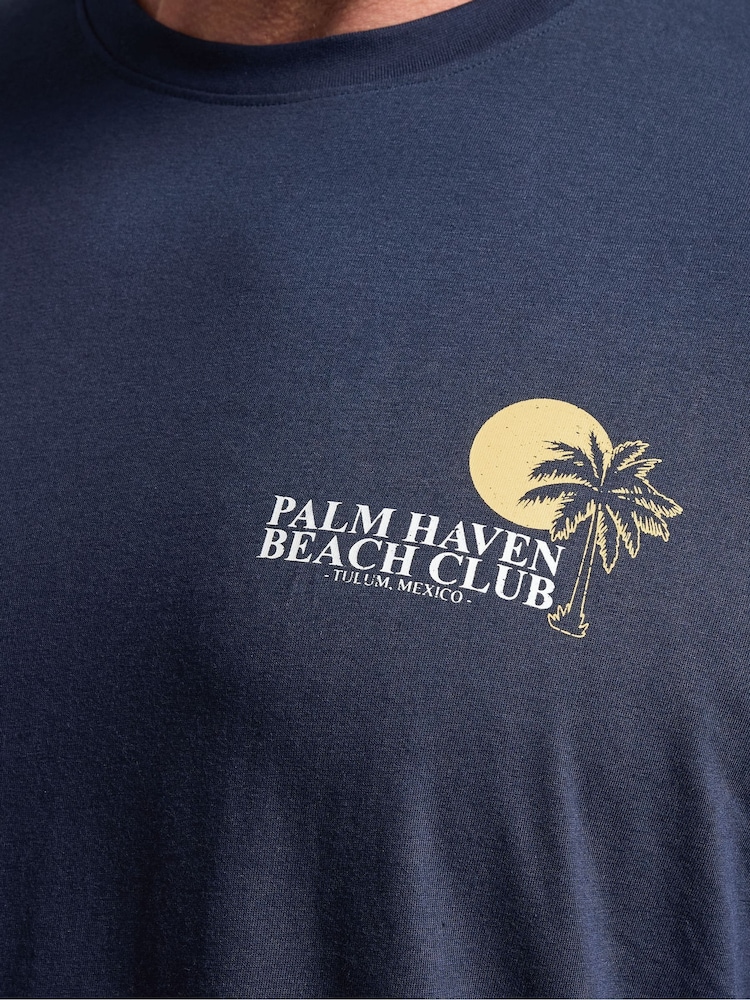 BadRhino Big & Tall Blue Palm Beach Club Acid Wash T-Shirt - Image 5 of 5