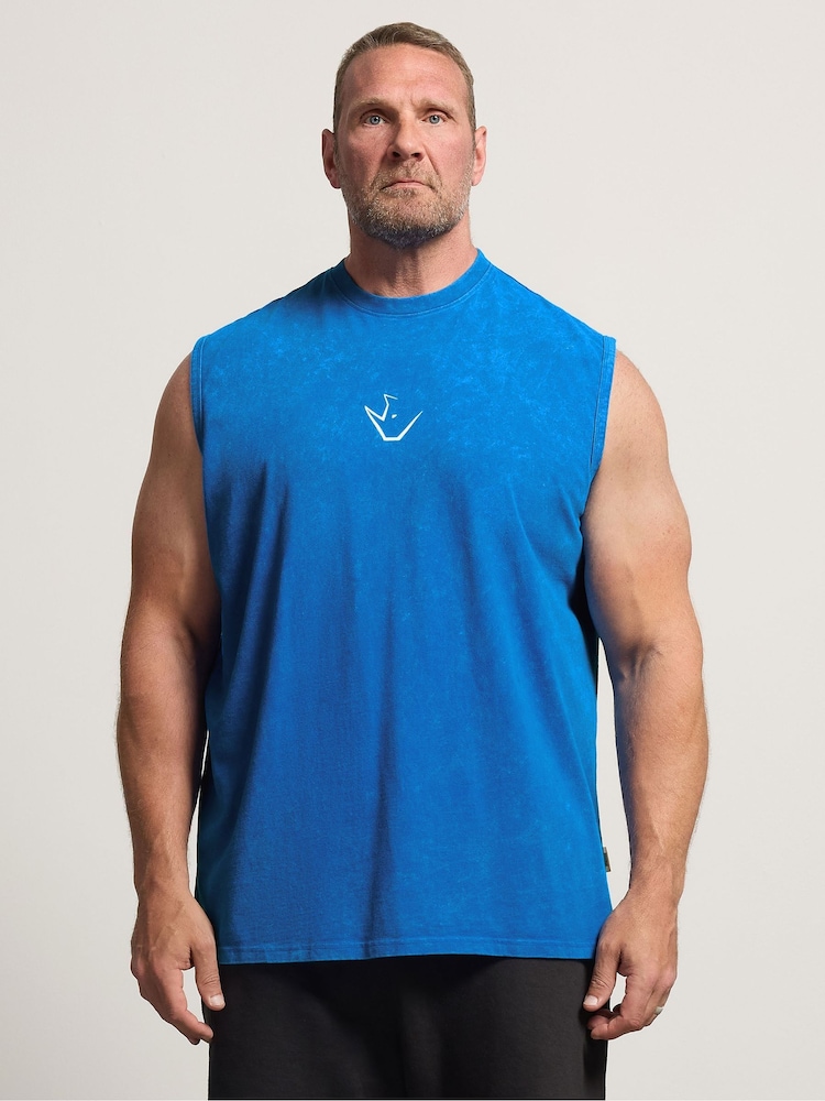 BadRhino Big & Tall Blue IronRhino Acid Wash Old English Vest - Image 1 of 7