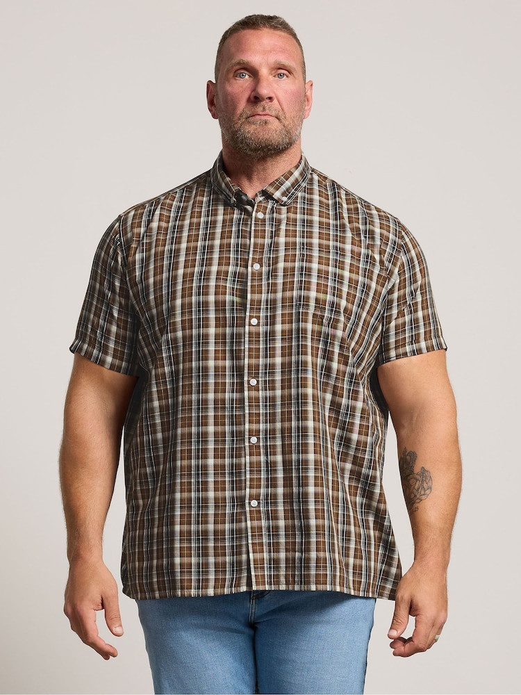 BadRhino Big & Tall Brown Checked Short Sleeve Shirt - Image 1 of 6 BadRhino Big & Tall Brown Checked Short Sleeve Shirt - Image 1 of 6