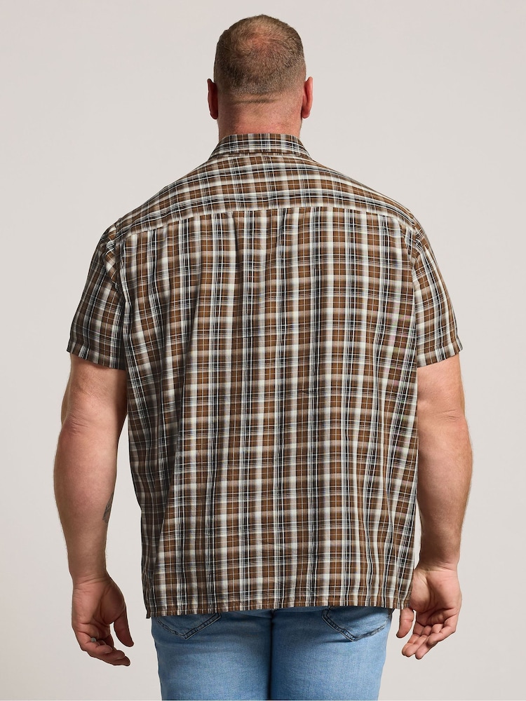 BadRhino Big & Tall Brown Checked Short Sleeve Shirt - Image 2 of 6 BadRhino Big & Tall Brown Checked Short Sleeve Shirt - Image 2 of 6