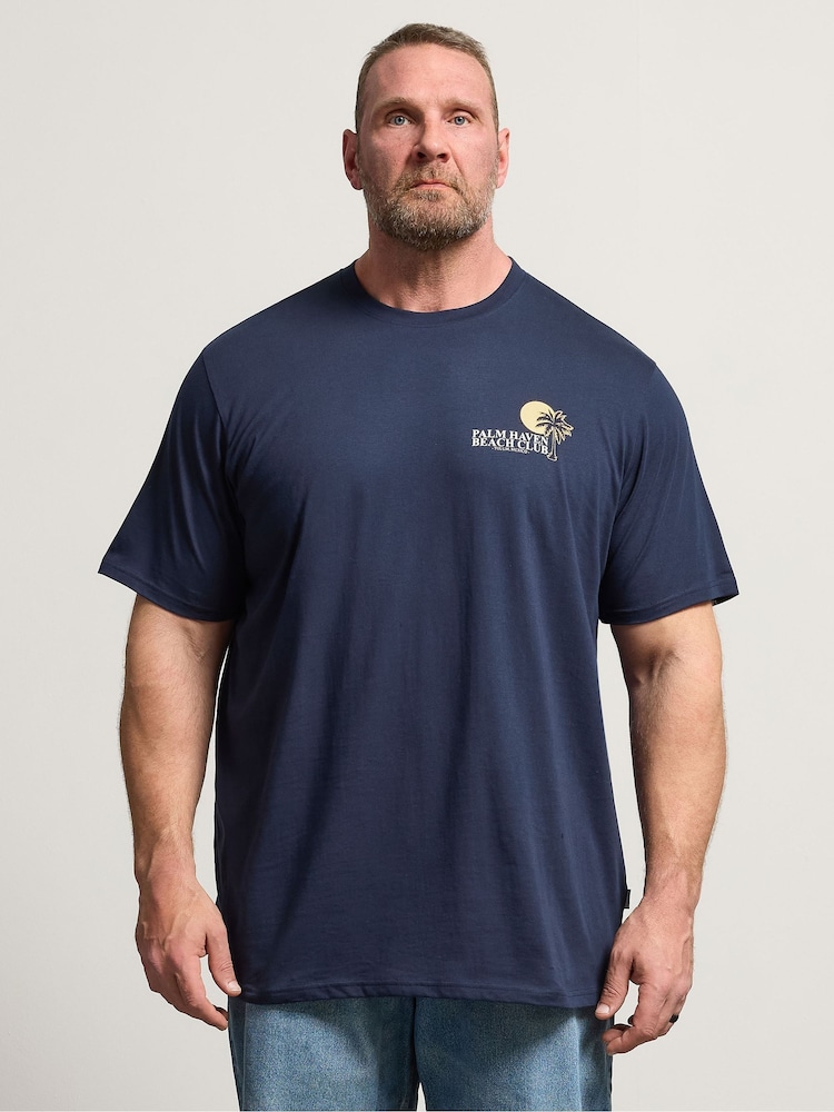 BadRhino Big & Tall Blue Long Palm Beach Club Acid Wash T-Shirt - Image 1 of 5