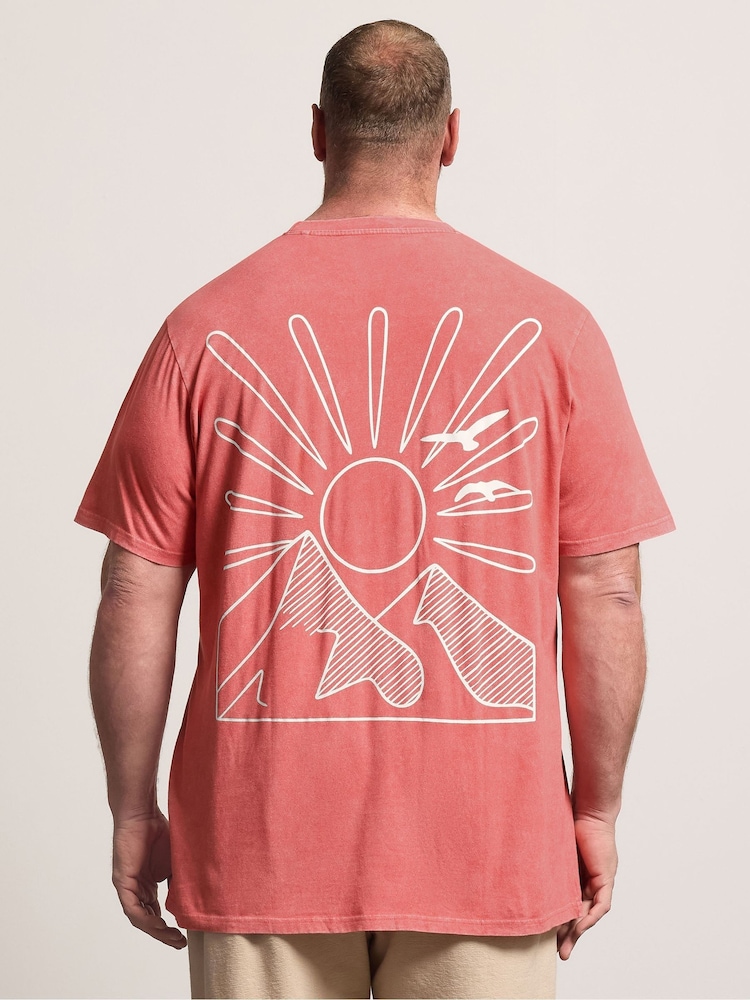 BadRhino Big & Tall Red Long Sunset Acid Wash T-Shirt - Image 2 of 7
