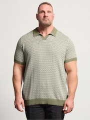 BadRhino Big & Tall Green Patterned Knitted Trophy Polo Shirt - Image 1 of 3