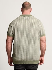 BadRhino Big & Tall Green Patterned Knitted Trophy Polo Shirt - Image 2 of 3