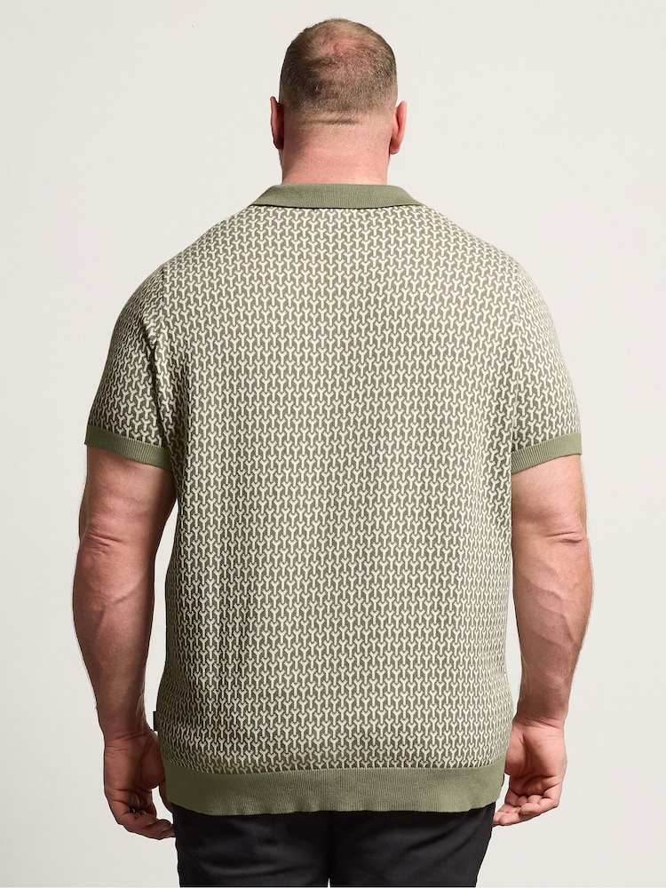 BadRhino Big & Tall Green Patterned Knitted Trophy Polo Shirt - Image 2 of 3 BadRhino Big & Tall Green Patterned Knitted Trophy Polo Shirt - Image 2 of 3