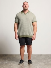 BadRhino Big & Tall Green Patterned Knitted Trophy Polo Shirt - Image 3 of 3