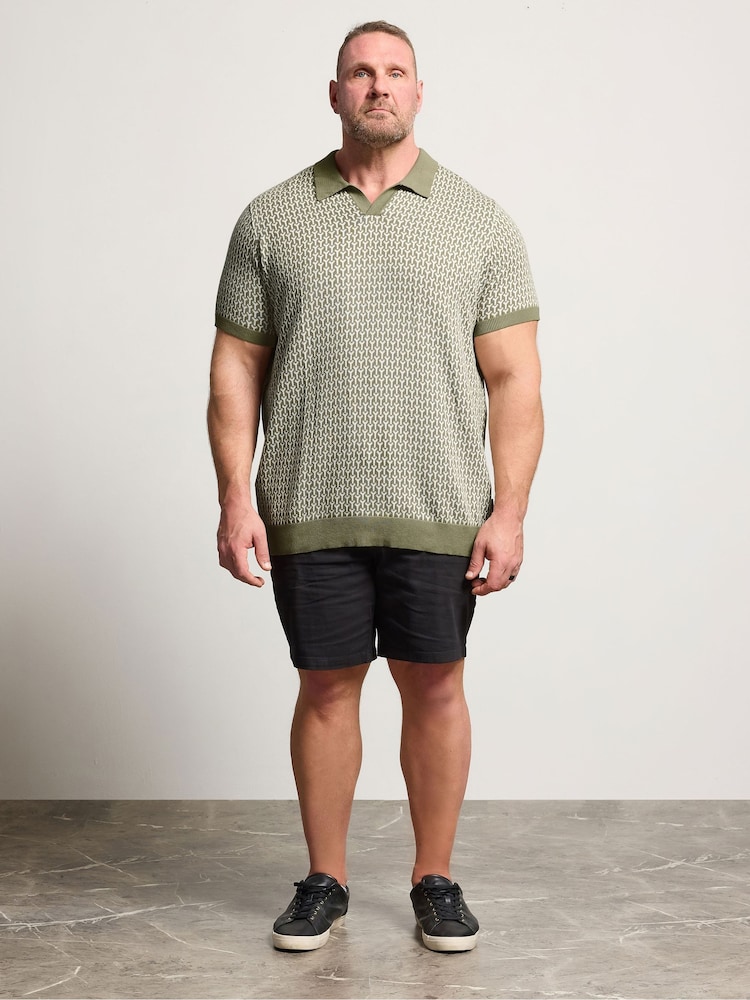 BadRhino Big & Tall Green Patterned Knitted Trophy Polo Shirt - Image 3 of 3 BadRhino Big & Tall Green Patterned Knitted Trophy Polo Shirt - Image 3 of 3