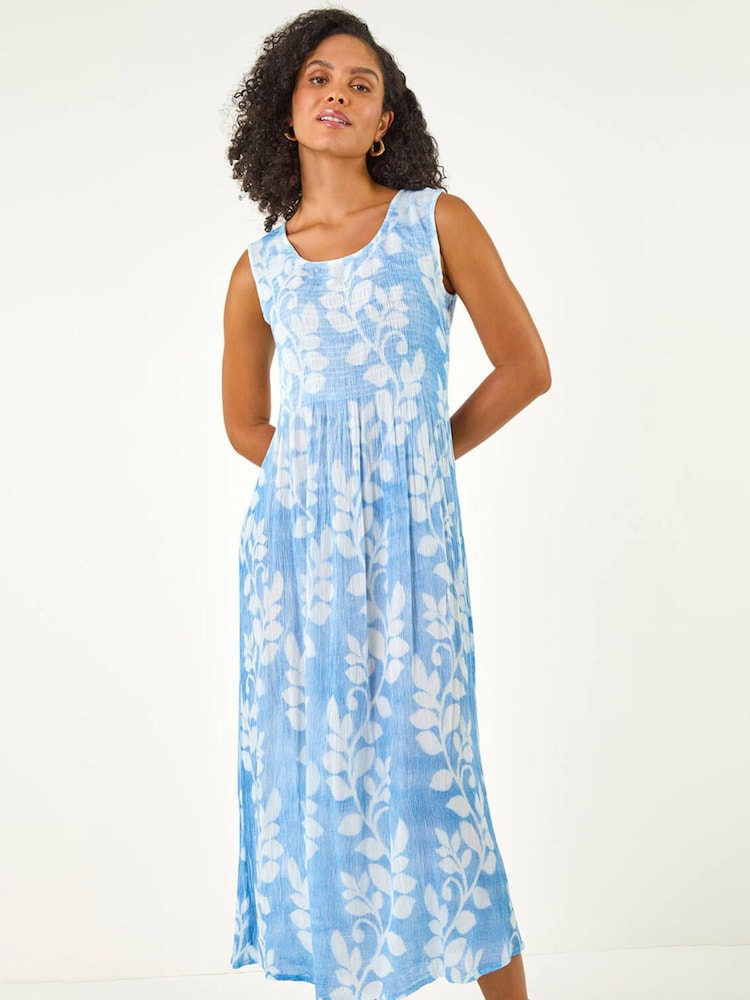 Roman Blue Leaf Print Crinkle Dress - Image 2 of 5