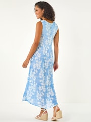 Roman Blue Leaf Print Crinkle Dress - Image 3 of 5