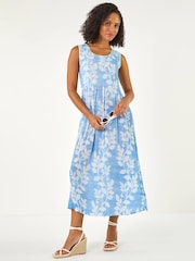 Roman Blue Leaf Print Crinkle Dress - Image 4 of 5