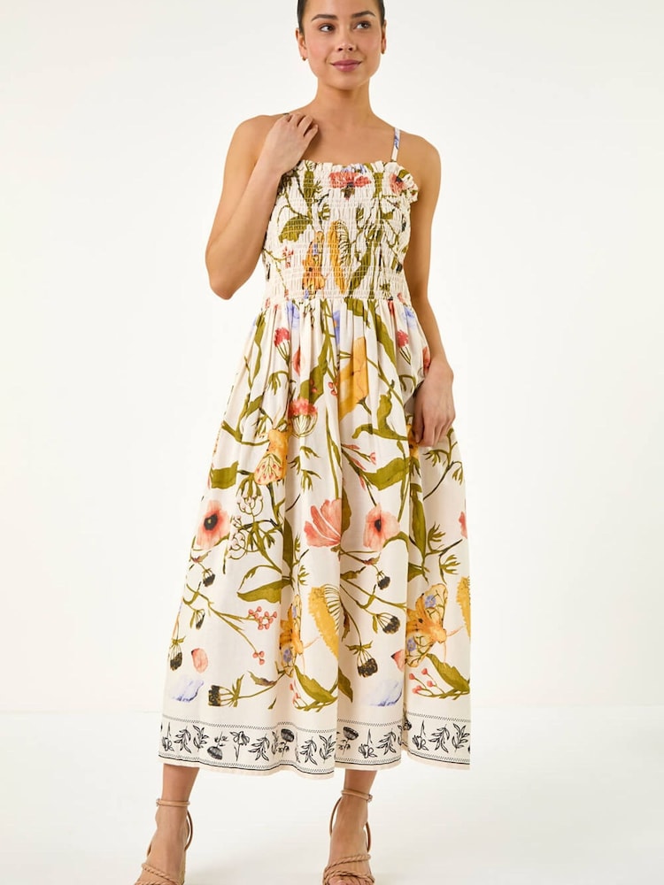 Roman Petite Floral Print Shirred Midi Dress - Imagen 2 de 5