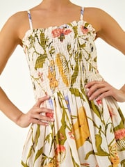 Roman White Petite Floral Print Shirred Midi Dress - Image 6 of 6