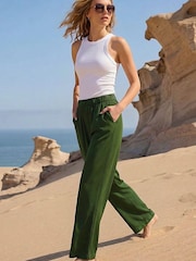 Roman Green Crepe Elasticated Waist Trousers - Image 1 of 5