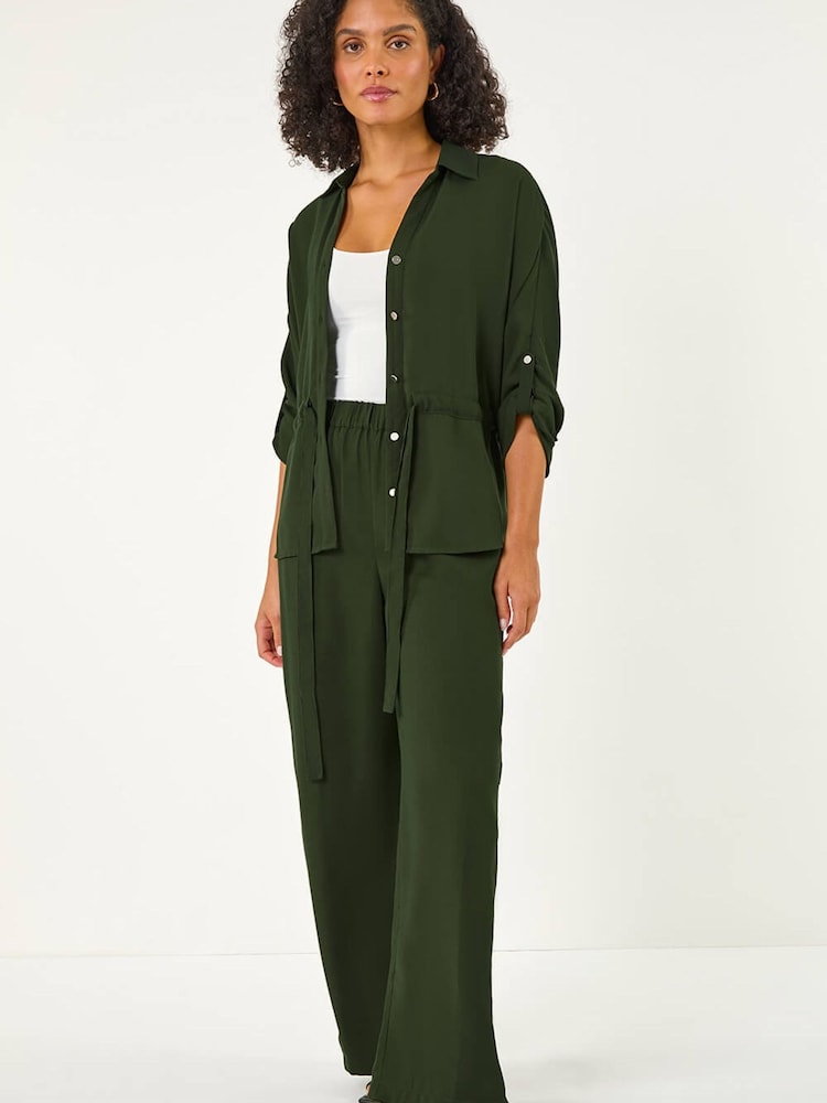 Roman Green Crepe Elasticated Waist Trousers - Image 2 of 5 Roman Green Crepe Elasticated Waist Trousers - Image 2 of 5