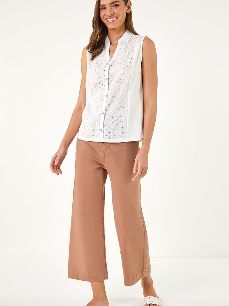Roman White Broderie Collared Vest Top - Image 2 of 5
