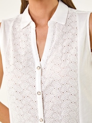 Roman White Broderie Collared Vest Top - Image 5 of 5