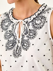 Roman White Embroidered Spot Print Mini Dress - Image 5 of 5