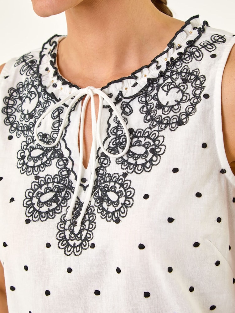 Roman White Embroidered Spot Print Mini Dress - Image 5 of 5