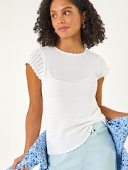 Roman White Crochet Broiderie Knit Top - Image 1 of 5