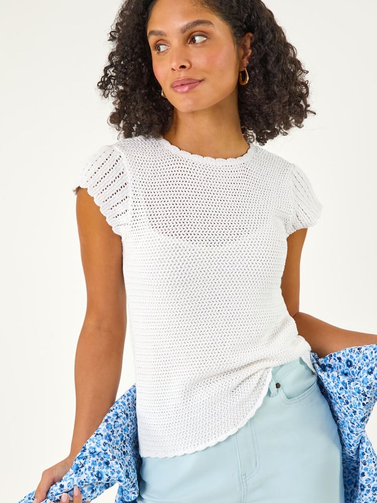 Roman White Crochet Broiderie Knit Top - Image 1 of 5