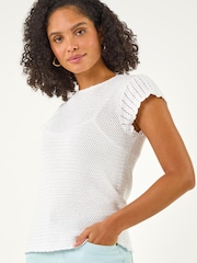 Roman White Crochet Broiderie Knit Top - Image 2 of 5