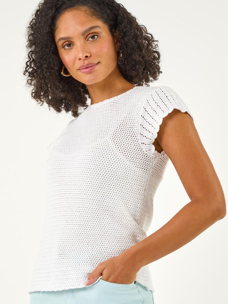 Roman White Crochet Broiderie Knit Top - Image 2 of 5