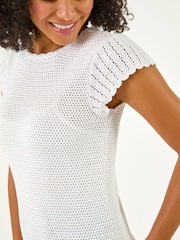Roman White Crochet Broiderie Knit Top - Image 5 of 5
