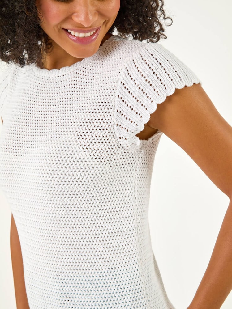Roman White Crochet Broiderie Knit Top - Image 5 of 5
