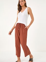 Roman Orange Cropped Linen Trousers - Image 2 of 5