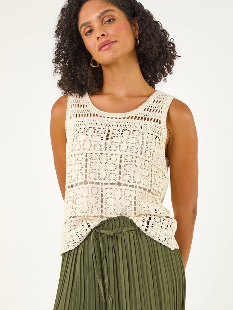 Roman Natural Crochet Knit Vest - Image 2 of 5