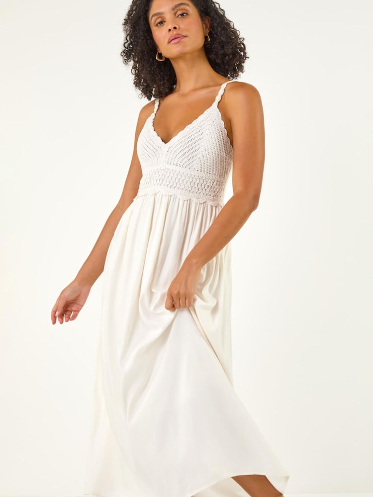 Roman White Crochet Strappy Midi Dress - Image 2 of 5 Roman White Crochet Strappy Midi Dress - Image 2 of 5