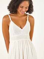 Roman White Crochet Strappy Midi Dress - Image 4 of 5