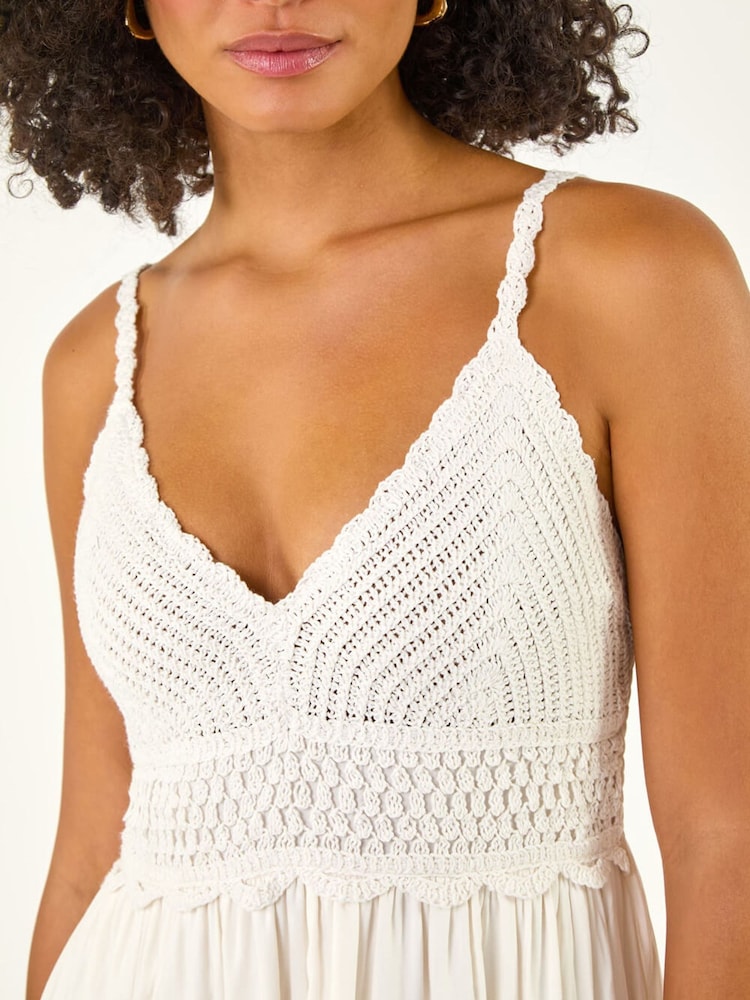 Roman White Crochet Strappy Midi Dress - Image 5 of 5 Roman White Crochet Strappy Midi Dress - Image 5 of 5