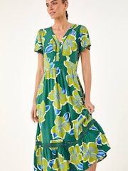 Vestido midi con ribete de encaje y estampado floral de Roman - Imagen 2 de 5