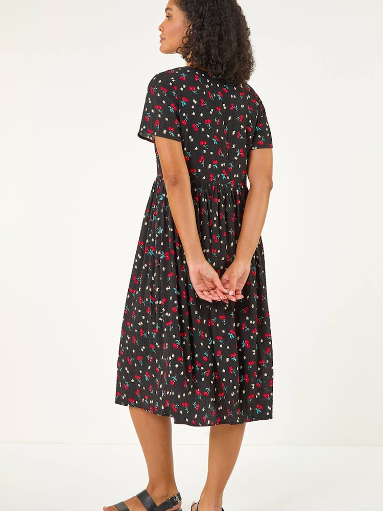 Roman Black Cherry Print Midi Smock Dress - Image 2 of 5