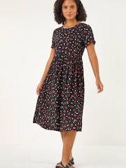 Roman Black Cherry Print Midi Smock Dress - Image 3 of 5