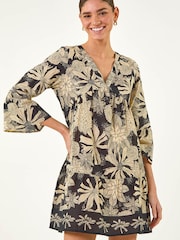 Roman Black Floral V-Neck Swing Dress - Image 4 of 5