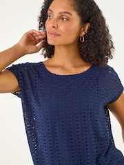 Roman Blue Cut Out Detail Stretch Top - Image 1 of 5