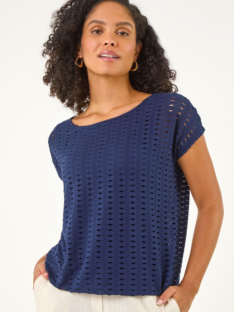 Roman Blue Cut Out Detail Stretch Top - Image 2 of 5