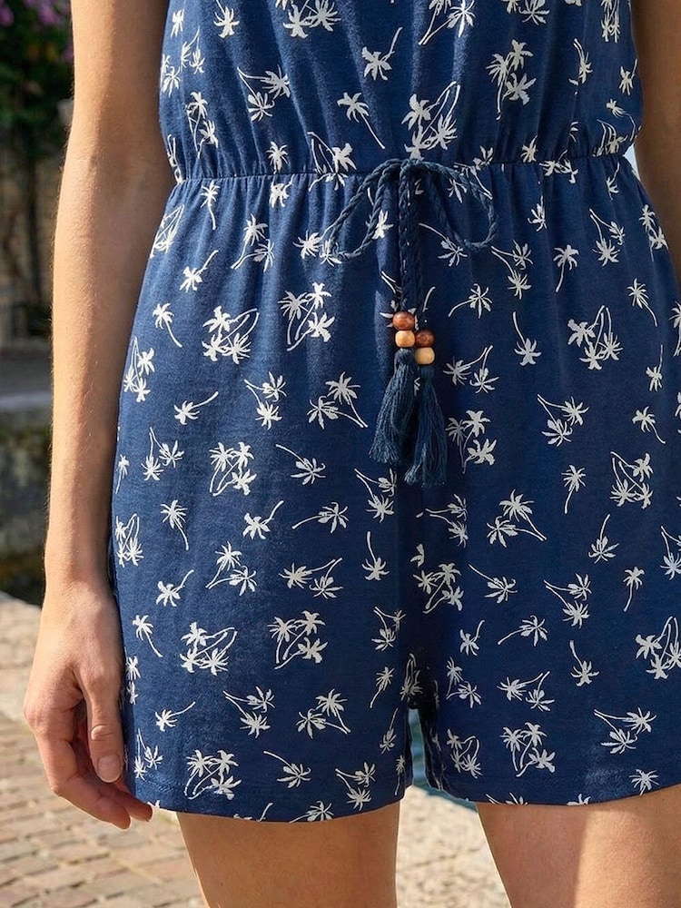 Roman Blue Palm Print Double Strappy Jumpsuit - Image 4 of 4