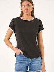 Roman Black Stitch Detail Ribbed Top - Image 2 of 5