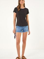 Roman Black Stitch Detail Ribbed Top - Image 4 of 5