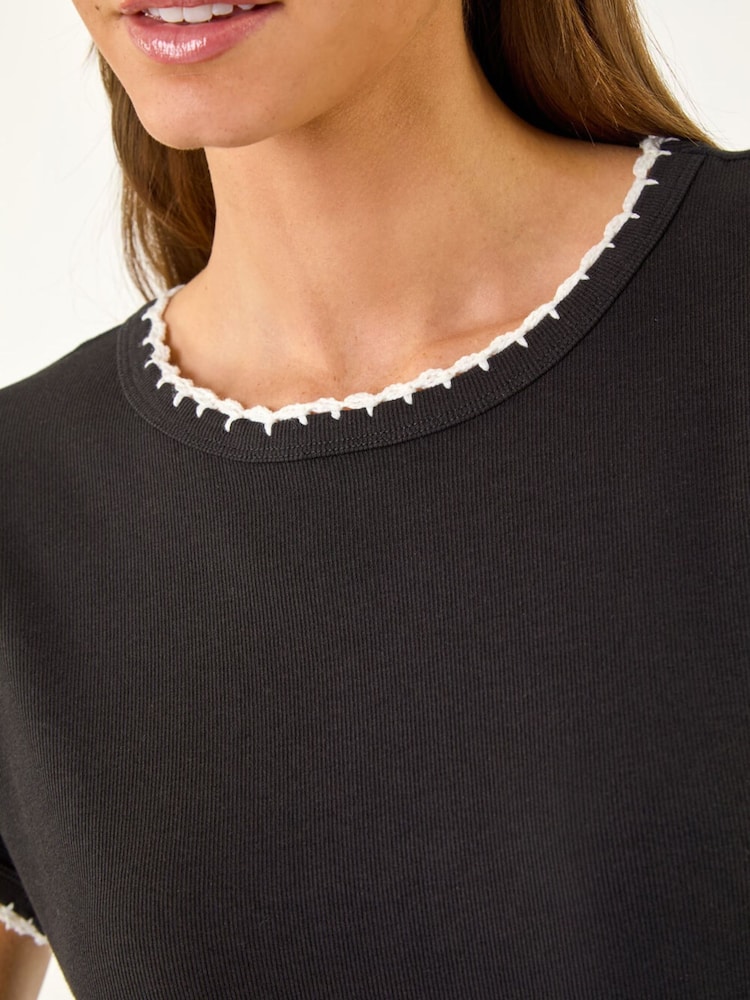Roman Black Stitch Detail Ribbed Top - Image 5 of 5