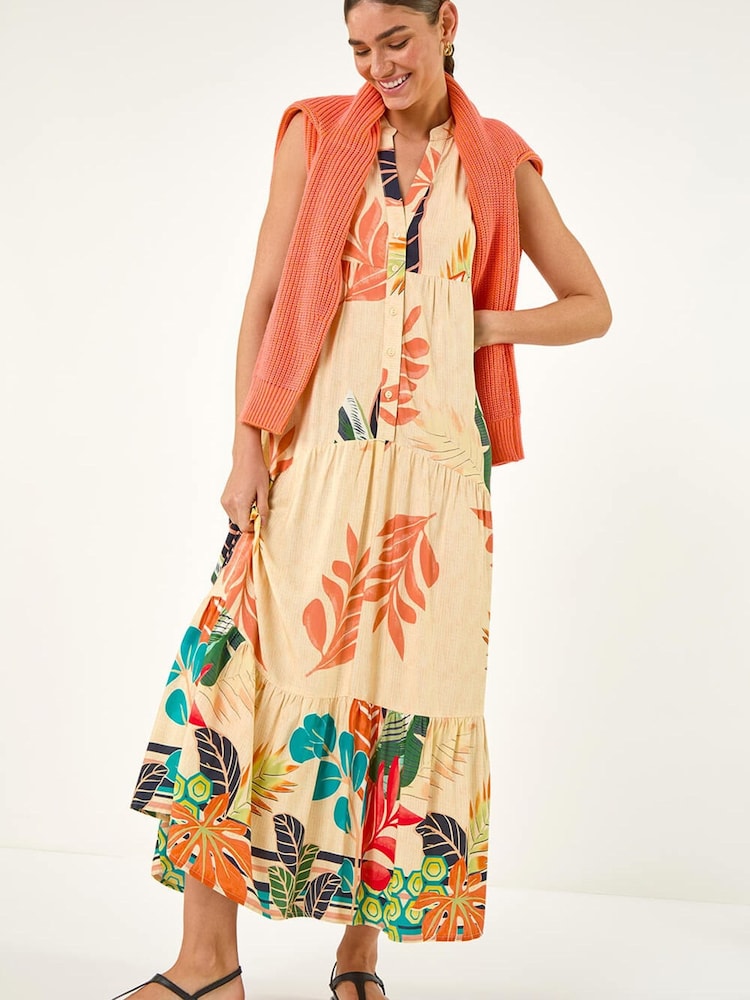 Roman Yellow Floral Print Smock Maxi Dress - Image 1 of 5 Roman Yellow Floral Print Smock Maxi Dress - Image 1 of 5