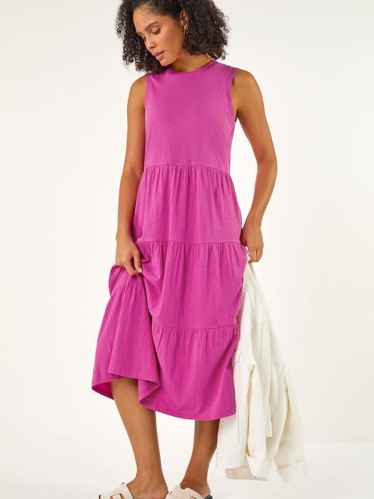 Roman Pink Tiered Midi Smock Dress - Image 1 of 5