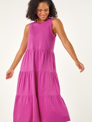 Roman Pink Tiered Midi Smock Dress - Image 2 of 5