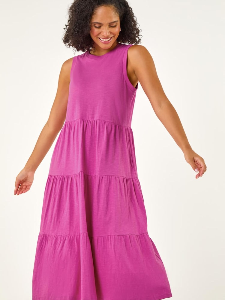 Roman Pink Tiered Midi Smock Dress - Image 2 of 5