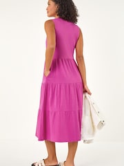 Roman Pink Tiered Midi Smock Dress - Image 3 of 5